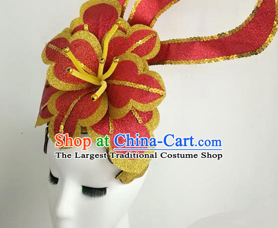 China Modern Dance Headpiece Women Opening Dance Hair Crown Peony Dance Hat Stage Performance Hair Accessories