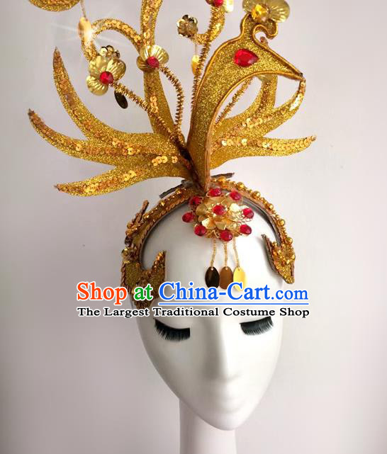 China Women Opening Dance Hair Crown Group Dance Golden Hat Stage Performance Hair Accessories Modern Dance Headpiece
