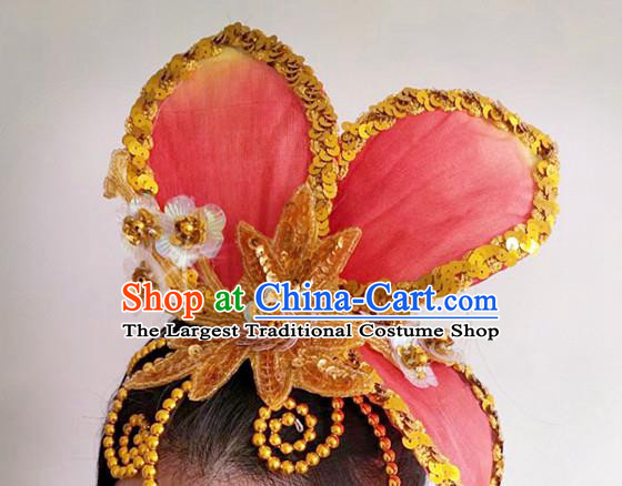 China Women Group Dance Red Flower Hat Yangko Performance Hair Accessories Folk Dance Headpiece Opening Dance Hair Clasp