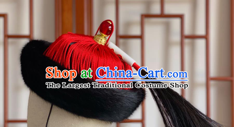 China Ancient Emperor Winter Hat Traditional Manchu Official Headwear Qing Dynasty Majesty Lord Headdress for Men