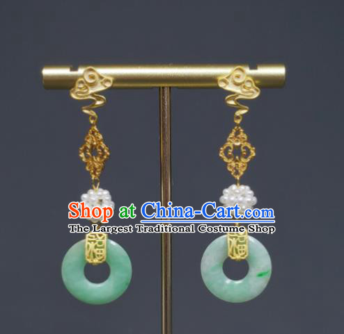 Handmade Chinese Traditional Cheongsam Ear Jewelry Qing Dynasty Eardrop Pearls Ear Accessories National Jade Earrings