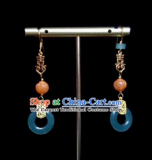 Handmade Chinese National Jade Earrings Traditional Cheongsam Ear Jewelry Qing Dynasty Eardrop Agate Ear Accessories