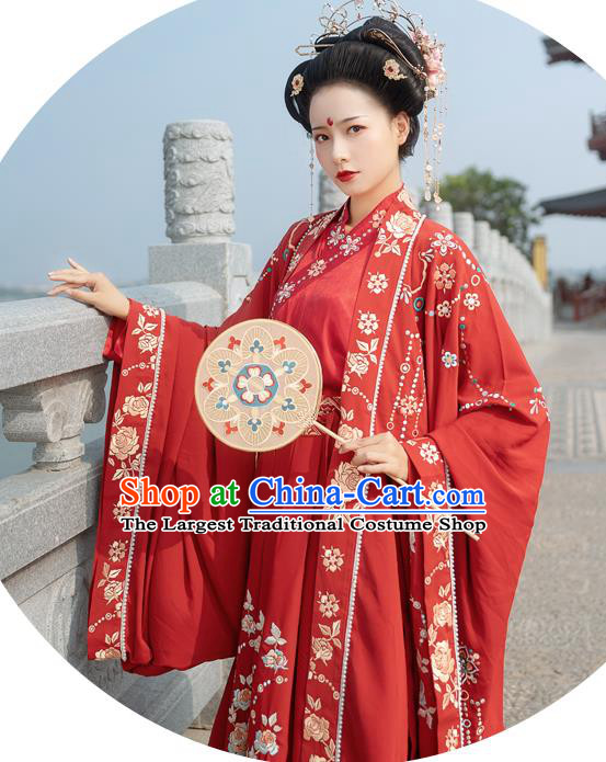 China Han Dynasty Royal Princess Historical Clothing Ancient Wedding Garment Costumes Traditional Court Beauty Embroidery Red Hanfu Dresses