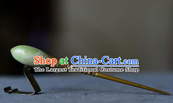 Chinese Handmade Qing Dynasty Silver Hair Stick Ancient Princess Jadeite Hairpin Traditional Hair Accessories