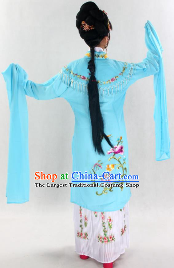 Chinese Shaoxing Opera Actress Light Blue Water Sleeve Dress Ancient Nobility Lady Garment Costume Traditional Beijing Opera Hua Tan Clothing
