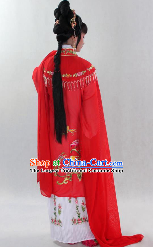 Chinese Traditional Beijing Opera Hua Tan Clothing Shaoxing Opera Actress Red Water Sleeve Dress Ancient Nobility Lady Garment Costume