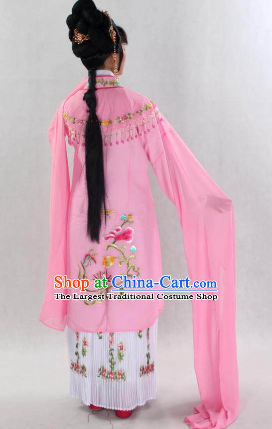 Chinese Ancient Young Mistress Garment Costume Traditional Shaoxing Opera Diva Clothing Beijing Opera Hua Tan Pink Water Sleeve Dress