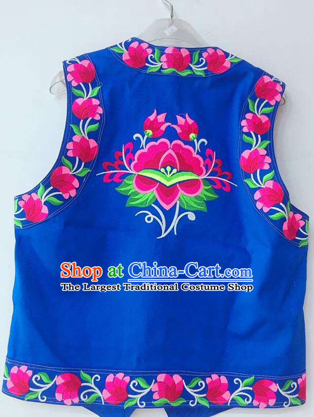 China Yi Minority Festival Waistcoat Miao Nationality Male Embroidered Blue Vest Ethnic Women Costume