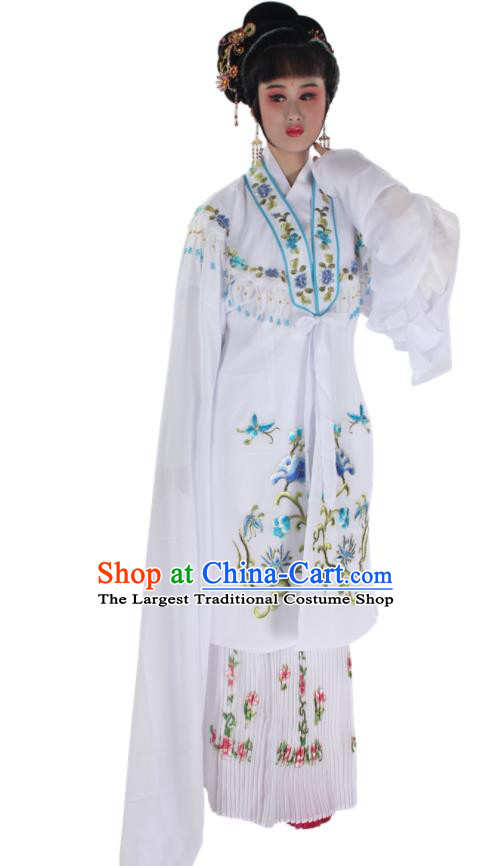 Chinese Traditional Shaoxing Opera Diva Clothing Beijing Opera Hua Tan White Water Sleeve Dress Ancient Young Mistress Garment Costume