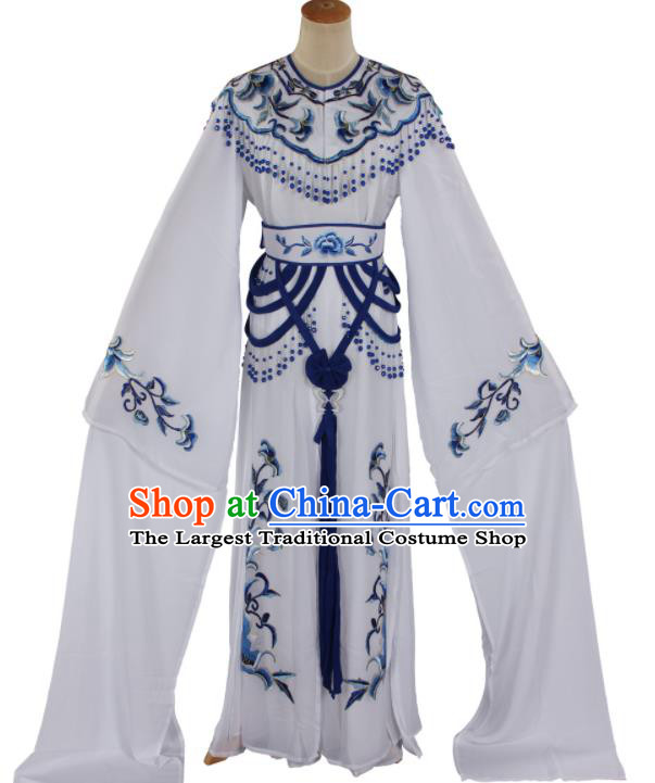 Chinese Traditional Shaoxing Opera Actress Clothing Beijing Opera Hua Tan White Dress Outfits Ancient Young Woman Garment Costumes