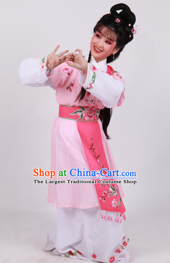 Chinese Ancient Maid Lady Garment Costumes Traditional Huangmei Opera Servant Girl Clothing Beijing Opera Xiaodan Pink Dress Outfits