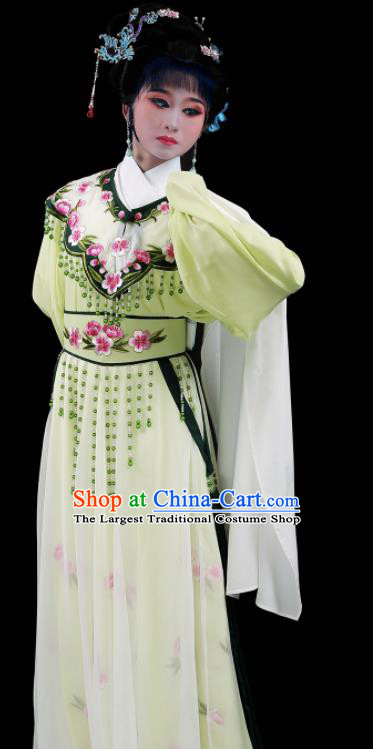 Chinese Beijing Opera Actress Light Green Dress Outfits Ancient Patrician Lady Garment Costumes Traditional Shaoxing Opera Lin Daiyu Clothing