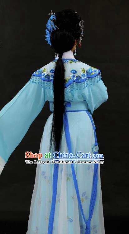 Chinese Ancient Patrician Lady Garment Costumes Traditional Shaoxing Opera Lin Daiyu Clothing Beijing Opera Actress Blue Dress Outfits