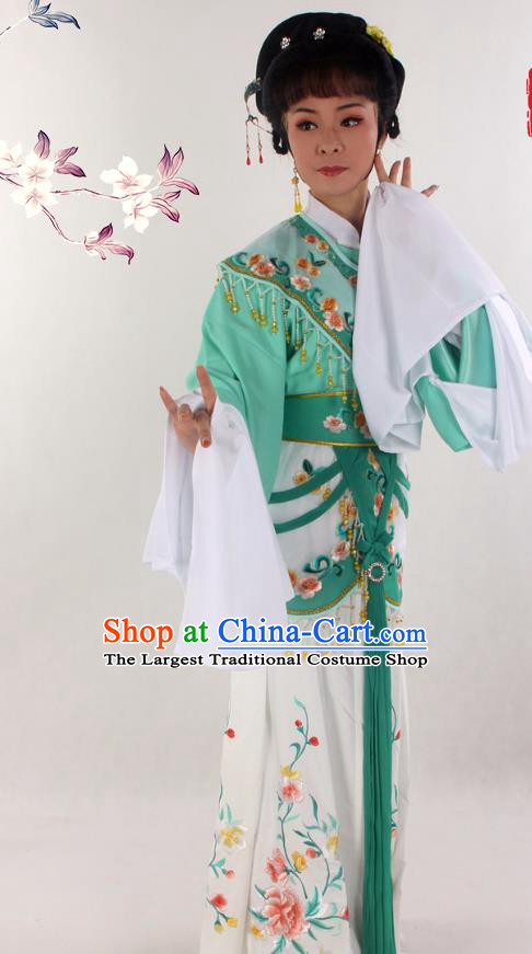 Chinese Ancient Fairy Green Dress Outfits Traditional Shaoxing Opera A Dream in Red Mansions Clothing Beijing Opera Hua Tan Garment Costumes