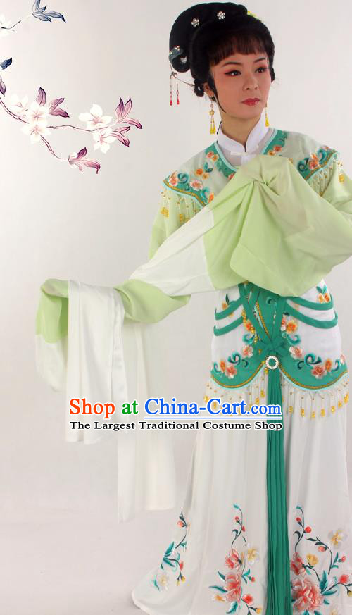 Chinese Traditional Shaoxing Opera Actress Clothing Beijing Opera Diva Garment Costumes A Dream in Red Mansions Ancient Princess Light Green Dress Outfits