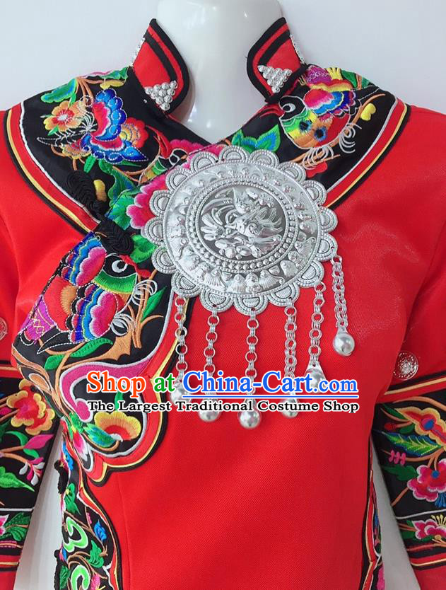 Chinese Sichuan Nationality Festival Dress Tujia National Minority Wedding Red Uniforms Yi Ethnic Group Female Garment Costumes