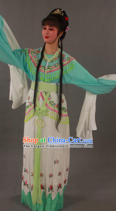 Chinese Ancient Fairy Princess Green Dress Outfits Traditional Shaoxing Opera Actress Clothing Beijing Opera Hua Tan Garment Costumes