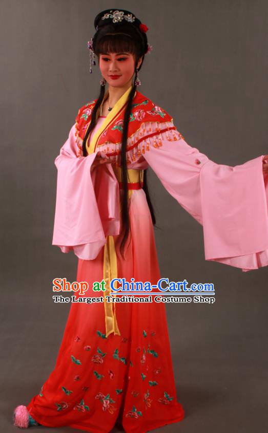 Chinese Ancient Fairy Embroidered Butterfly Red Dress Outfits Traditional Shaoxing Opera Diva Clothing Beijing Opera Hua Tan Garment Costumes