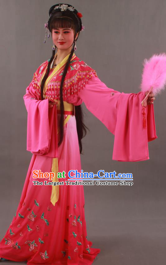 Chinese Traditional Shaoxing Opera Goddess Clothing Beijing Opera Hua Tan Garment Costumes Ancient Princess Embroidered Butterfly Rosy Dress Outfits