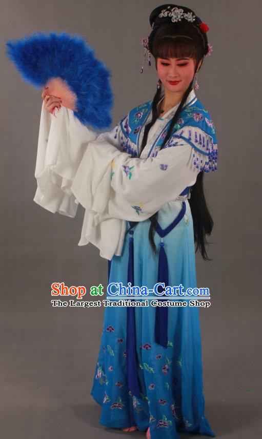 Chinese Beijing Opera Hua Tan Garment Costumes Ancient Princess Embroidered Butterfly Blue Dress Outfits Traditional Shaoxing Opera Goddess Clothing