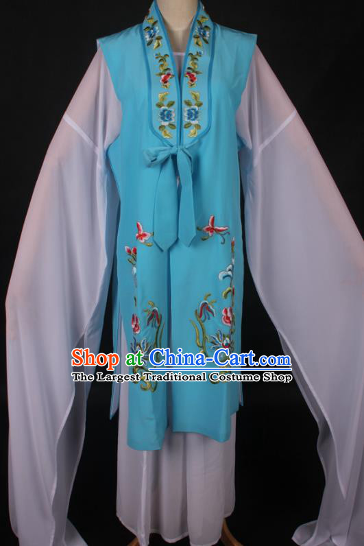 Chinese Ancient Princess Embroidered Blue Vest Traditional Shaoxing Opera Actress Clothing Beijing Opera Servant Girl Garment