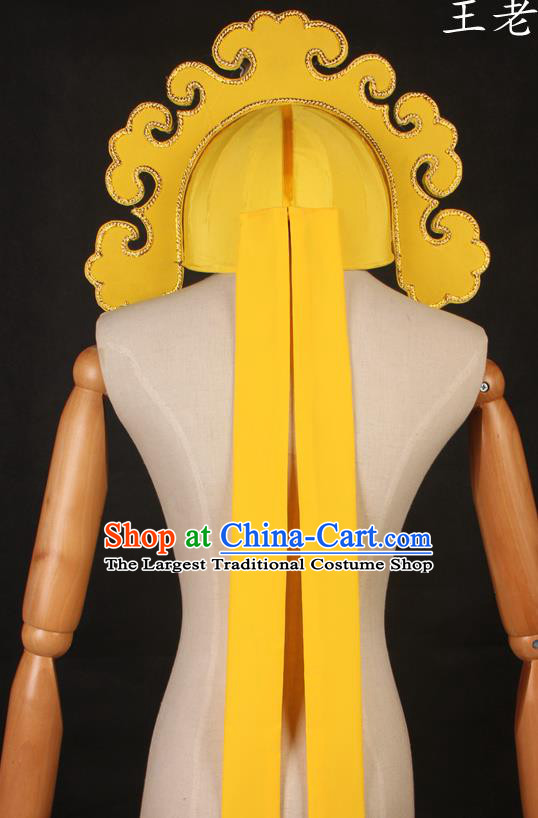 Chinese Beijing Opera Wusheng Headwear Peking Opera Rich Male Headdress Ancient Swordsman Yellow Hat