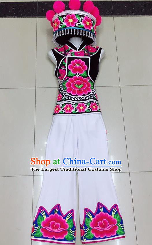 Chinese Yunnan Minority Female Informal Clothing Yi Nationality Dance Uniforms Ethnic Group Stage Performance Garment Costumes