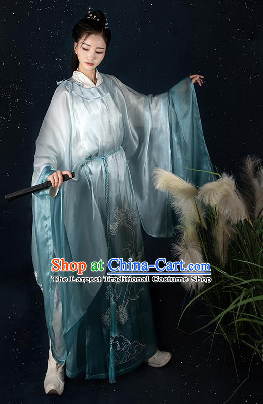 China Ancient Swordsman Garment Costumes Traditional Hanfu Embroidered Round Collar Robe Song Dynasty Young Childe Historical Clothing