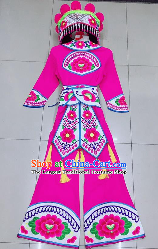 Chinese Ethnic Group Stage Performance Garment Costumes Yunnan Minority Female Informal Clothing Yi Nationality Dance Rosy Uniforms