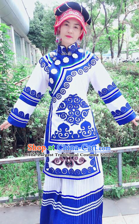 Chinese Yunnan Ethnic Group Folk Dance Garment Costumes Qiang Minority Women Dress Clothing Yi Nationality Informal Uniforms