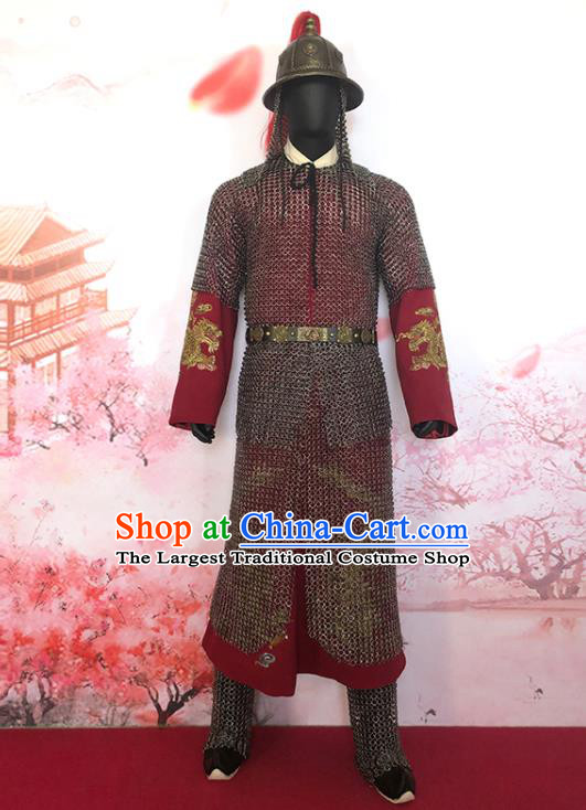 China Traditional Warrior Shogun Clothing Ming Dynasty General Armor Uniforms Ancient Military Officer Garment Costumes and Helmet