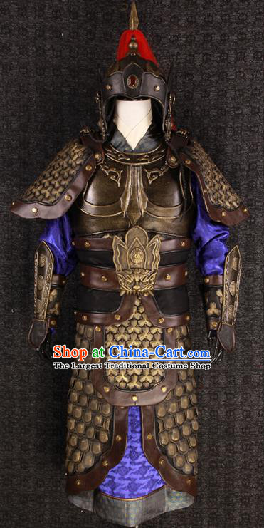 China Ancient General Garment Costumes Traditional Military Officer Clothing Han Dynasty Soldier Armor Uniforms and Hat