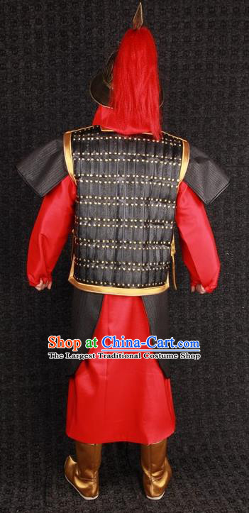 China Ming Dynasty Soldier Black Armor Uniforms Ancient General Garment Costumes Traditional Military Officer Clothing and Hat