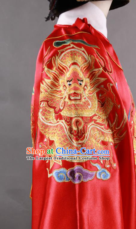 China Ming Dynasty Bridegroom Red Robe Uniforms Ancient Scholar Garment Costumes Traditional Wedding Embroidered Clothing and Hat