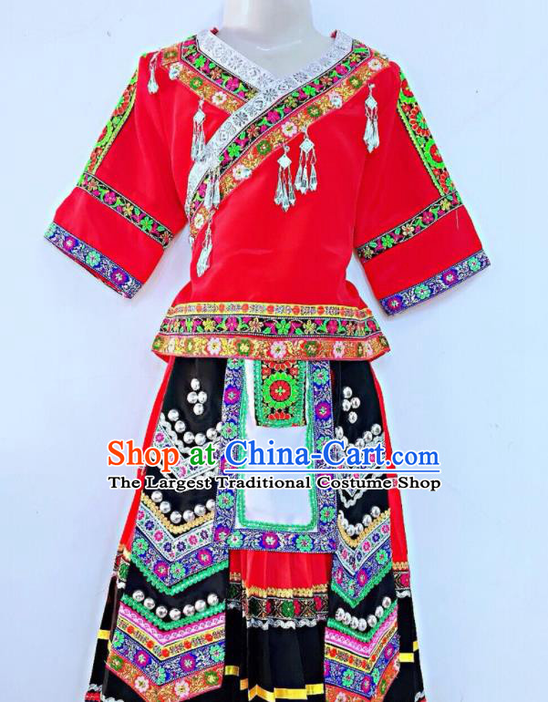 Chinese Yunnan Minority Children Dance Clothing Yao Nationality Dance Uniforms Miao Ethnic Group Girl Garment Costumes
