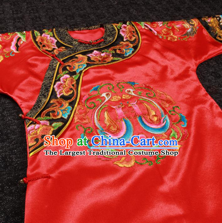 China Ancient Manchu Empress Red Dress Qing Dynasty Queen Embroidered Garment Costumes Traditional Wedding Female Attire