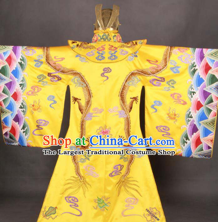 China Ming Dynasty Emperor Golden Uniforms Ancient Royal King Garment Costumes Traditional Embroidered Imperial Robe Clothing and Hat