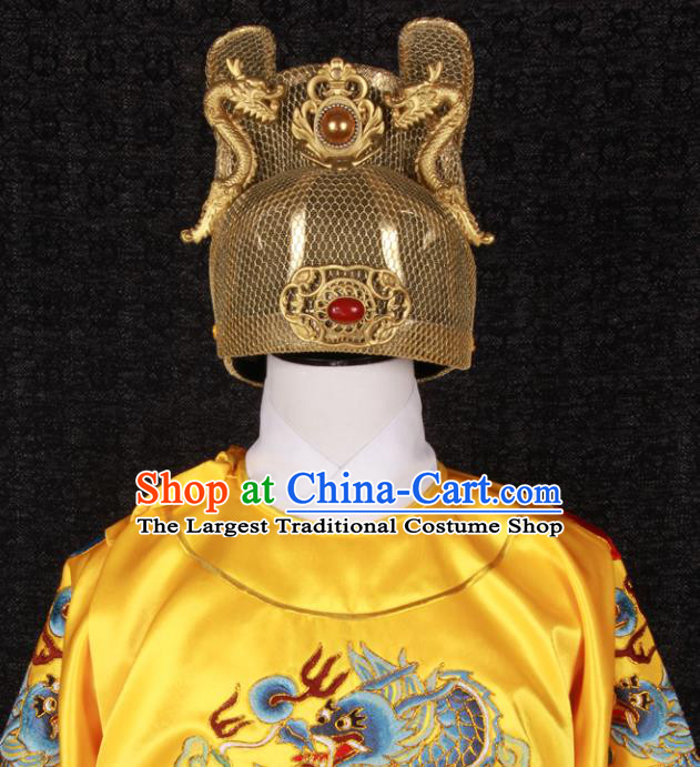 China Traditional Embroidered Yellow Imperial Robe Clothing Ming Dynasty Emperor Golden Uniforms Ancient Royal Lord Garment Costumes and Hat