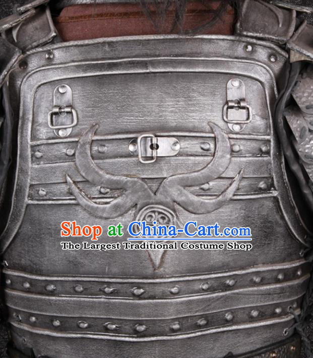 China Traditional Drama Children Warrior Clothing Ming Dynasty General Grey Armor Uniforms Ancient Soldier Garment Costumes and Headdress