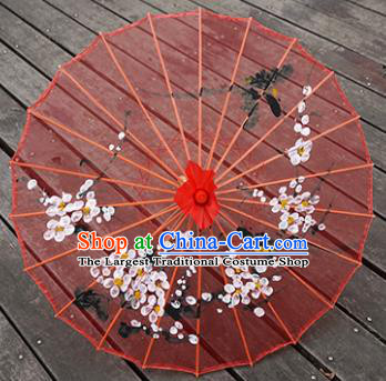 Chinese Dance Prop Hand Painting Plum Blossom Umbrella Classical Umbrellas Red Silk Umbrella Traditional Hanfu Bumbershoot