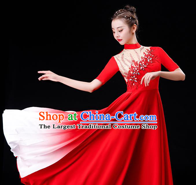 Professional Chorus Performance Costume Modern Dance Red Dress Women Group Dance Fashion