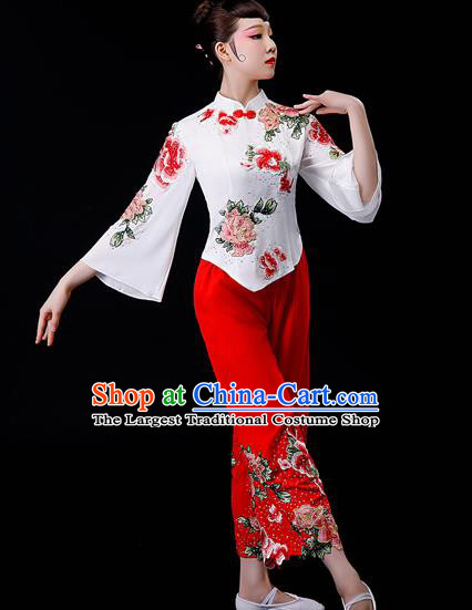 Chinese Yangge Dance Apparels Folk Dance Uniforms Traditional Fan Dance Garment Costumes Yangko Performance Clothing