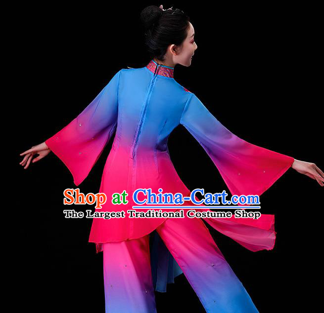 China Women Group Dance Garment Costumes Umbrella Dance Clothing Stage Performance Fashion Classical Dance Blue Dress