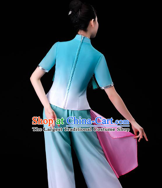 Chinese Traditional Fan Dance Garment Costumes Yangko Square Performance Clothing Yangge Dance Apparels Folk Dance Blue Uniforms