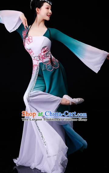 China Umbrella Dance Clothing Stage Performance Fashion Uniforms Classical Dance Green Dress Beauty Dance Garment Costumes