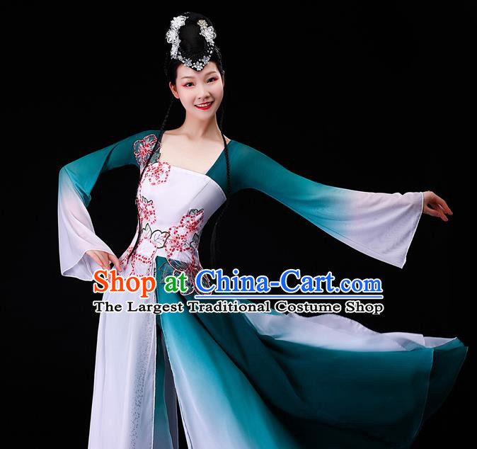 China Umbrella Dance Clothing Stage Performance Fashion Uniforms Classical Dance Green Dress Beauty Dance Garment Costumes