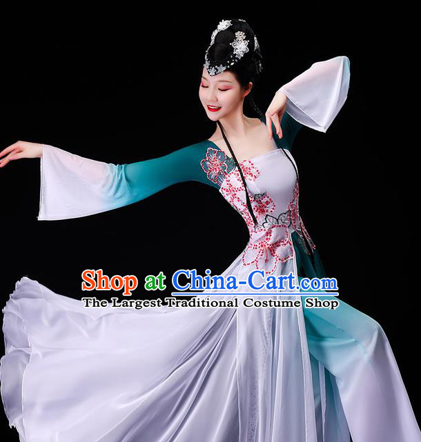 China Umbrella Dance Clothing Stage Performance Fashion Uniforms Classical Dance Green Dress Beauty Dance Garment Costumes