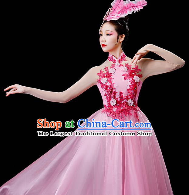 Professional Modern Dance Pink Veil Dress Opening Dance Garment Women Group Dance Fashion Chorus Performance Costume