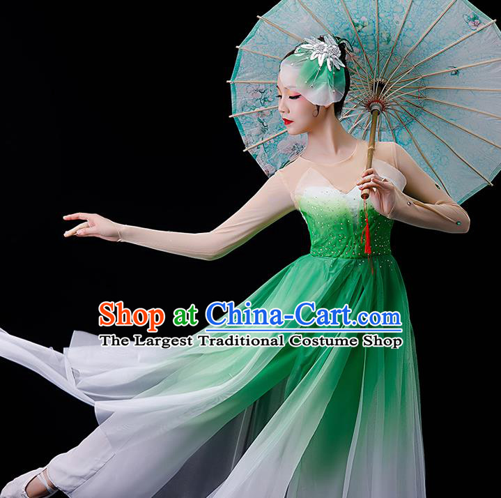 China Jasmine Flower Dance Garment Costumes Umbrella Dance Clothing Stage Performance Fashion Uniforms Classical Dance Green Dress