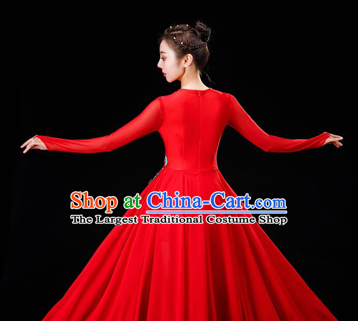China Classical Dance Red Dress Women Group Dance Garment Costume Chorus Clothing Stage Performance Fashion